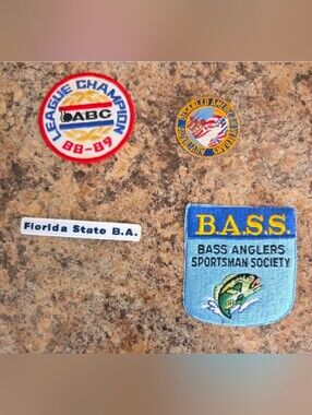 Lot Of 4 Random Patches BASS Bowling Champion Florida Veterans Iron On Hat
